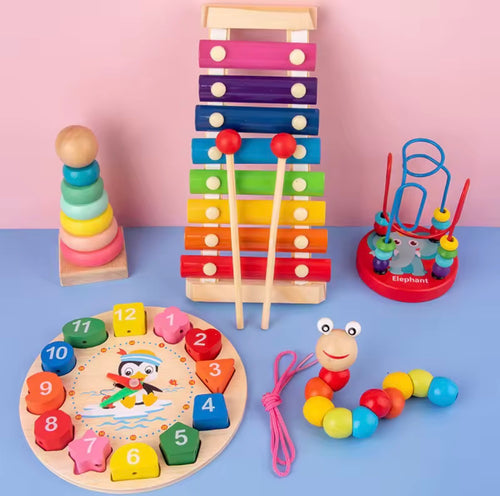 5-6pcs/set Montessori Wooden Toys for Babies Boy Girl Gift Baby Development Games Wood Puzzle for Kids Educational Learning Toy